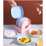 10pcs Durable Plates Set with Convenient Holder – Multiple Random Colors for Versatile Use
