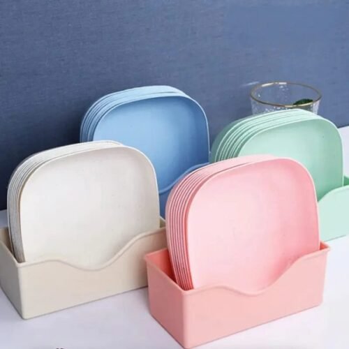 10pcs Durable Plates Set with Convenient Holder – Multiple Random Colors for Versatile Use – image 4