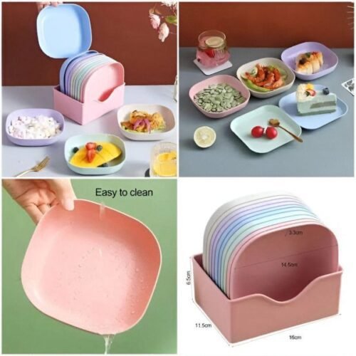 10pcs Durable Plates Set with Convenient Holder – Multiple Random Colors for Versatile Use – image 2