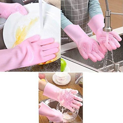 Silicone Washing Full Finger Gloves with Scrubber for Home & Kitchen – Durable and Heat Resistant (Random Colors) – image 3