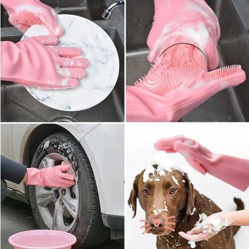 Silicone Washing Full Finger Gloves with Scrubber for Home & Kitchen – Durable and Heat Resistant (Random Colors) – image 2