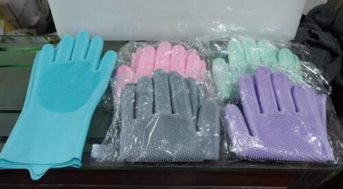 Silicone Washing Full Finger Gloves with Scrubber for Home & Kitchen – Durable and Heat Resistant (Random Colors) – image 4