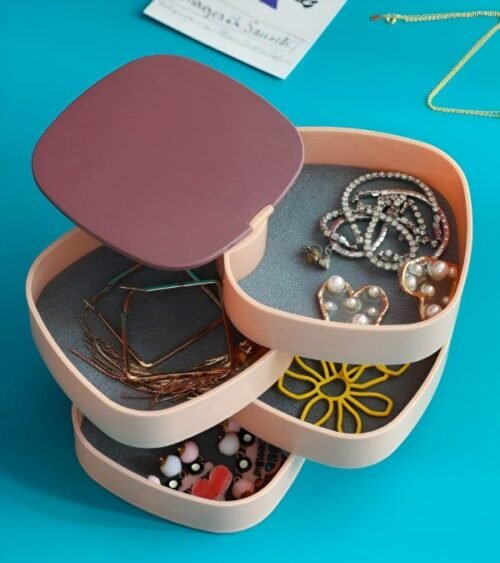 360° Rotating Jewelry Storage Box 4 Layers Portable Travel Jewellery Organizer With Mirror – image 3