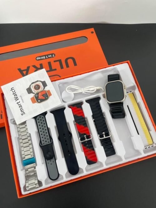 7 In 1 Ultra Smart Watch Series 8 with Wireless Charging, 7 Interchangeable Straps, Waterproof Design (Random Color)