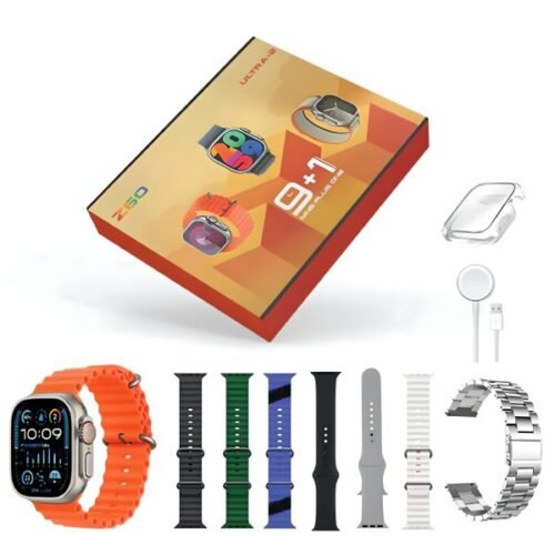 9+1 Z60 Ultra-2 Smartwatch with Big IPS 49mm Display, 8+ Silicone Case Straps, Bluetooth Calling, Always-On Display, Compatible with OfitPro App – Silver