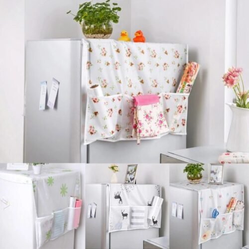 Anti-dust Waterproof Oil-proof Refrigerator Fridge Cover with Side Pockets - Universal Fit, Random Design, Multi-functional Appliance Protector
