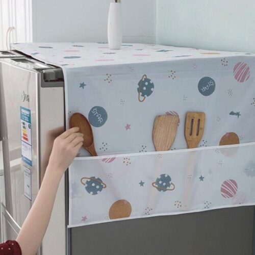 Anti-dust Waterproof Oil-proof Refrigerator Fridge Cover with Side Pockets - Universal Fit, Random Design, Multi-functional Appliance Protector – image 3