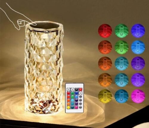 Diamond Rose Crystal Lamp – 16 Color Changing with Remote & Touch Control, USB Rechargeable