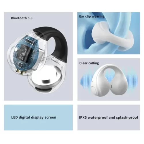 Ear Cuff Wireless Earbuds with Earhooks | Mini Bone Earcuffs Headphones | Waterproof Cycling Earpiece | Noise Reduction Sports Earphones (Random Color) – image 3