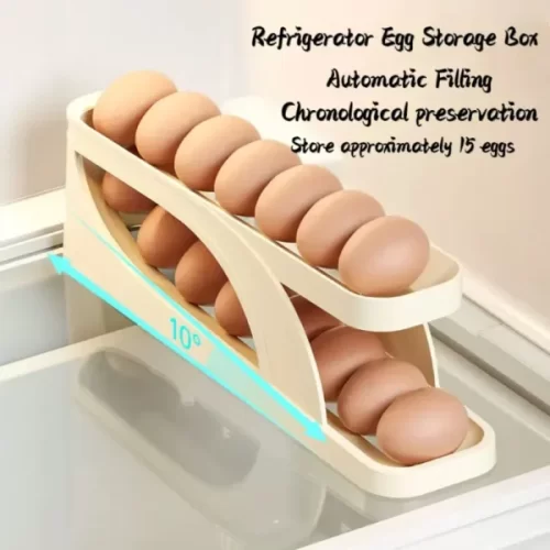 Egg Organizer Automatic Scrolling Egg Rack, Double Layer Egg Storage Tray (Random Colors)