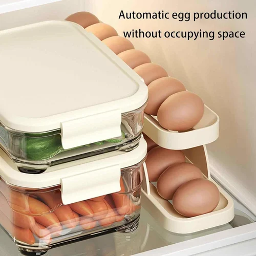 Egg Organizer Automatic Scrolling Egg Rack, Double Layer Egg Storage Tray (Random Colors) – image 4