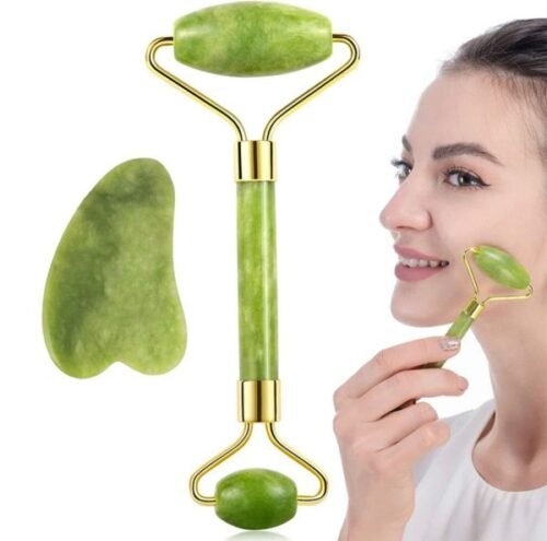 Flawless Jade Roller 2 In 1 Jade Roller & Gua Sha Set for Facial Massage and Skin Rejuvenation