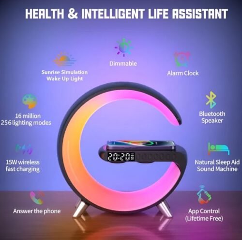G63 – G Lamp Multi-functional Led Clock Display Speaker | Wireless Charging Bluetooth Speaker Atmosphere Night Lamp With Alarm Clock
