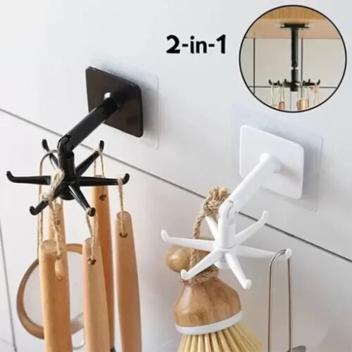 Kitchen Tools Spoon Holder Stand – 360 Degrees Rotated Punch-free Kitchen Spoon Rack Wall Hanging Kitchen Utensils Jewelry Rotating Hook Spoon Hook for Kitchen – 1pc – image 3