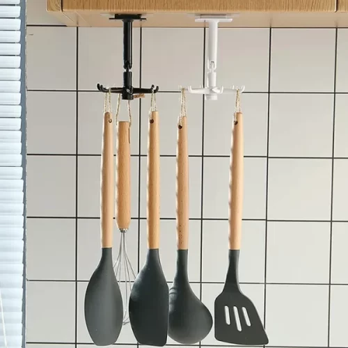 Kitchen Tools Spoon Holder Stand – 360 Degrees Rotated Punch-free Kitchen Spoon Rack Wall Hanging Kitchen Utensils Jewelry Rotating Hook Spoon Hook for Kitchen – 1pc – image 2