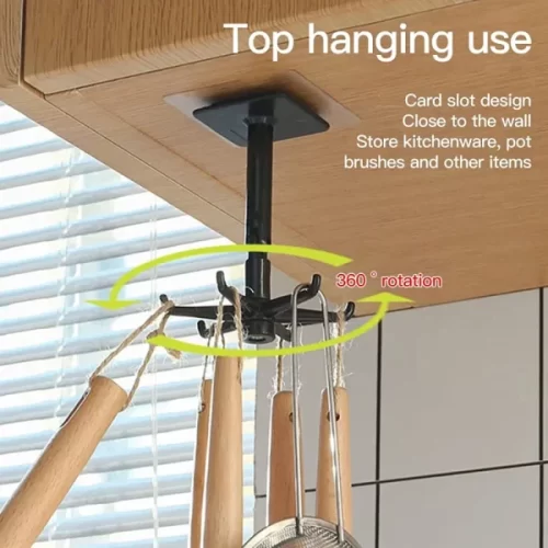 Kitchen Tools Spoon Holder Stand – 360 Degrees Rotated Punch-free Kitchen Spoon Rack Wall Hanging Kitchen Utensils Jewelry Rotating Hook Spoon Hook for Kitchen – 1pc