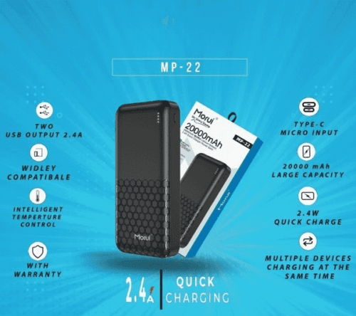 Morui MP-22 Portable Power Bank 20000mAh 2.4A Quick Charging With Six Months Warranty – image 2