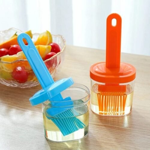 Oil Applicator Brush | Dispenser with Silicone Rubber Bristle Brush for BBQ, Oil Brush Bottle Set, Oil Storage Container for Kitchen (Random Color)