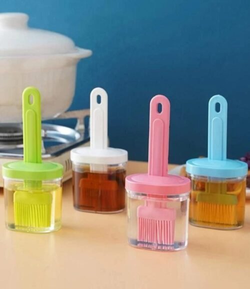 Oil Applicator Brush | Dispenser with Silicone Rubber Bristle Brush for BBQ, Oil Brush Bottle Set, Oil Storage Container for Kitchen (Random Color) – image 2
