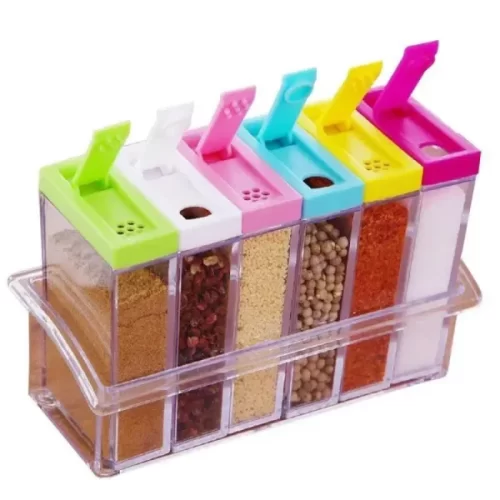 Set of 6 Spice Jars Dispenser Masala Rack Easy Flow Storage Crystal Seasoning Box (Multicolor) – image 4