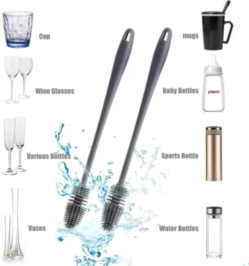 Silicone Bottle Cleaning Brush with Long Handle for Milk Feeders, Cup Brush (Random Color) – image 2