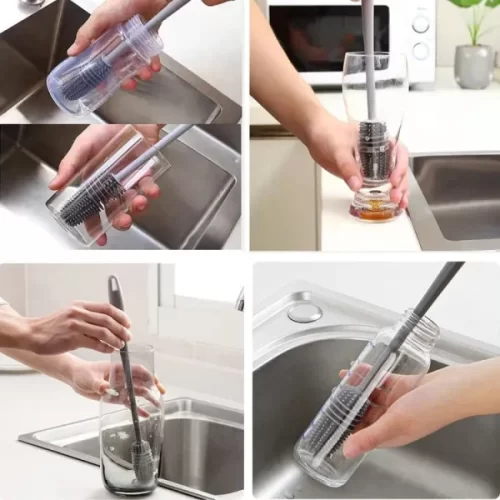 Silicone Bottle Cleaning Brush with Long Handle for Milk Feeders, Cup Brush (Random Color)