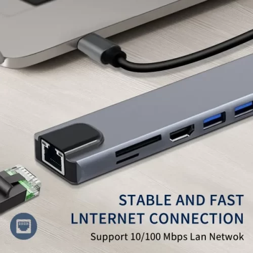 Speed X 8 In 1 Type-C Hub – High-Speed USB-C Adapter with 4K HDMI, USB 3.0 Ports, SD/TF Card Reader, and More – image 4