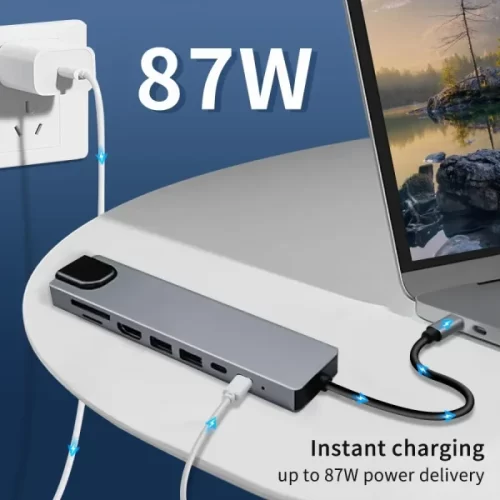 Speed X 8 In 1 Type-C Hub – High-Speed USB-C Adapter with 4K HDMI, USB 3.0 Ports, SD/TF Card Reader, and More – image 2