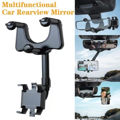 Spin Mirror Mobile Holder | Rearview Mirror Phone Holder For Car - Multifunctional 360° Rotatable, Retractable Mount for Universal Phone Compatibility