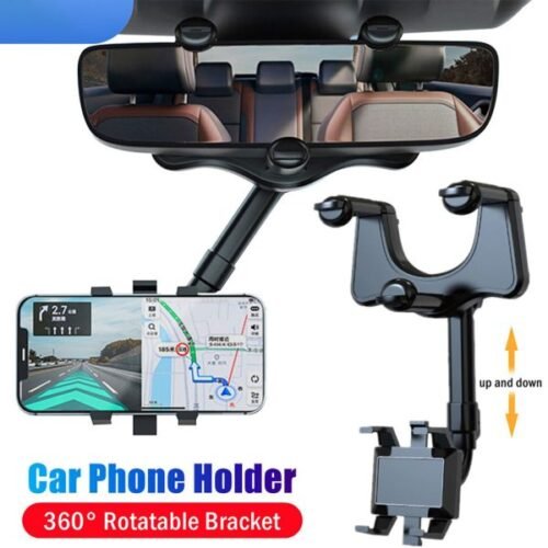 Spin Mirror Mobile Holder | Rearview Mirror Phone Holder For Car - Multifunctional 360° Rotatable, Retractable Mount for Universal Phone Compatibility – image 4