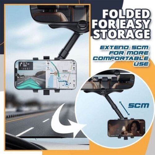 Spin Mirror Mobile Holder | Rearview Mirror Phone Holder For Car - Multifunctional 360° Rotatable, Retractable Mount for Universal Phone Compatibility – image 3