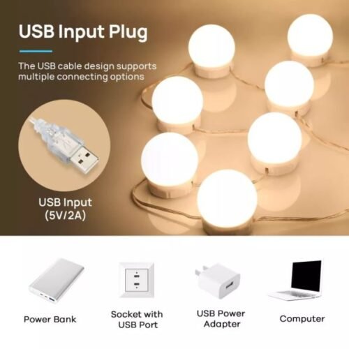 Vanity Mirror Lights – Usb Vanity Lights Makeup Lighting 10 Dimmable Light Bulbs – Hollywood Style Led Vanity Mirror Lights Kit For Makeup – Table Bathroom Dressing Room – image 4