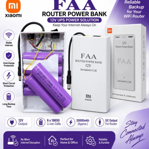 12V router power bank with 6 Li-ion cells and DC output