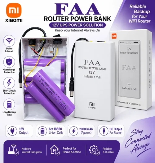 12V router power bank with 6 Li-ion cells and DC output