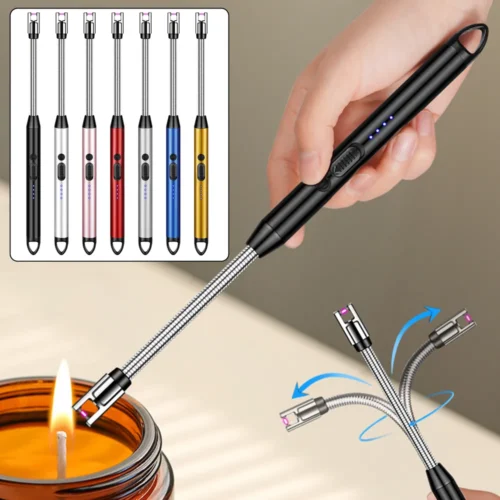 Electric lighter with bendable neck lighting a candle