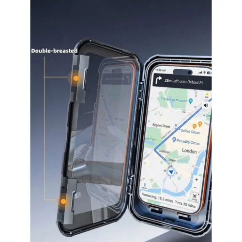 Waterproof bike mobile phone holder case open with clear touch-screen cover