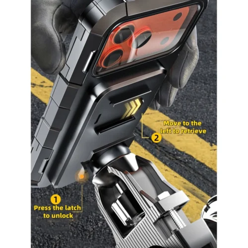 Bike phone holder latch release for quick removal