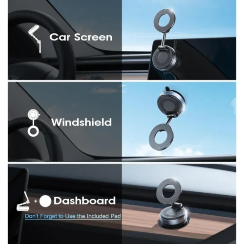 Magnetic car phone holder on car screen, windscreen and dashboard