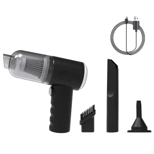 Cordless mini car vacuum cleaner with nozzles and USB cable