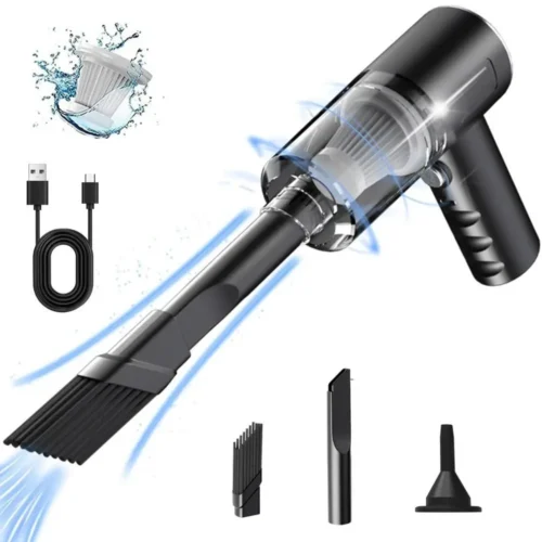 Mini car vacuum cleaner with brush nozzle and washable filter