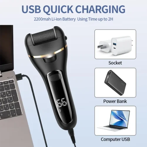 Electric foot file charging with a USB cable