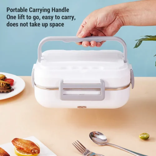 Electric lunch box closed with carry handle