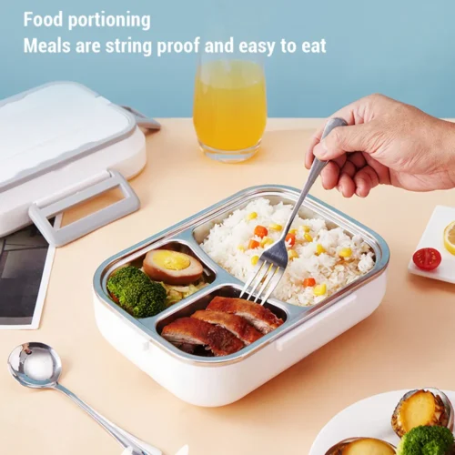 Electric lunch box steel tray with 3 compartments