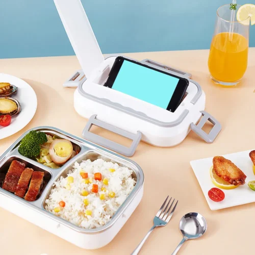 Electric lunch box open on a table
