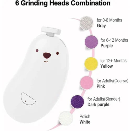 Electric nail trimmer 6 colour-coded heads by age