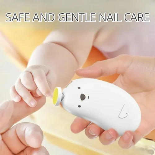 Parent filing baby's nails with the electric nail trimmer