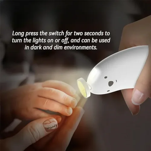 Electric nail trimmer LED light used in a dim room