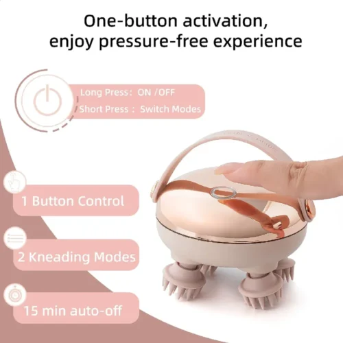 Electric scalp massager with one-button control and auto-off