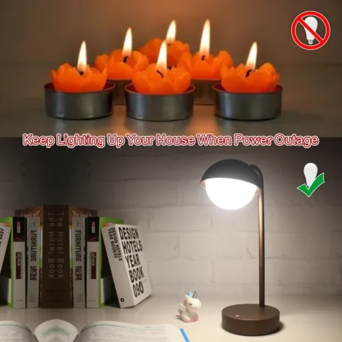 Rechargeable emergency LED bulb in a lamp during a power cut