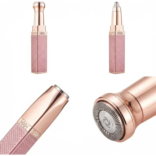 2-in-1 facial hair remover pen in pink with face and eyebrow heads